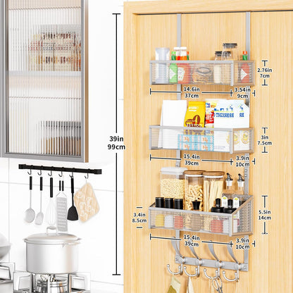 Over The Door Hooks Organizer, Coat Rack Over The Door Storage Hanger Towel Rack, Back of Door Storage Organizer for Bathroom,Bedroom,Kitchen,Office (Black, 3-Tier)