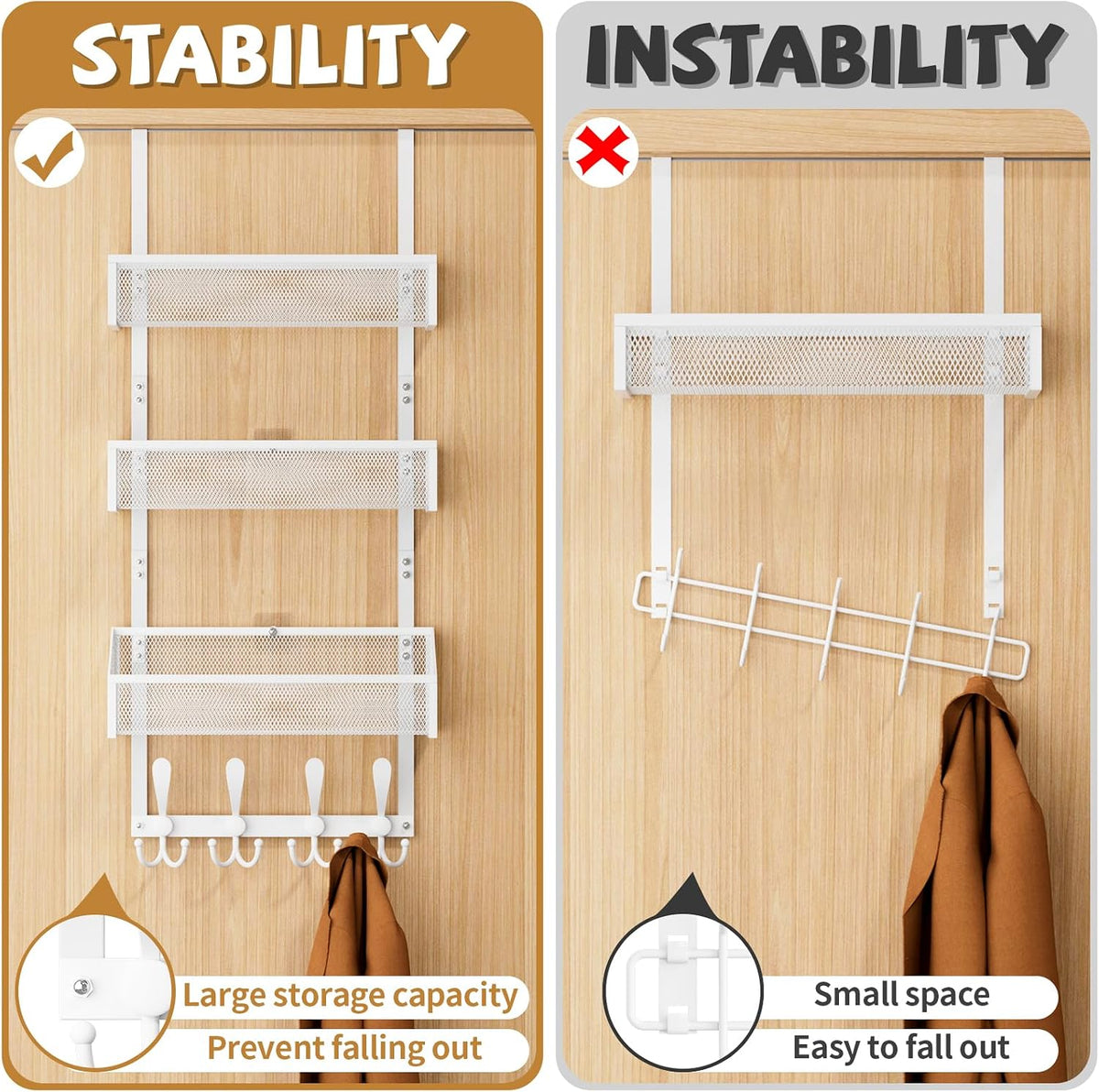 Over The Door Hooks Organizer, Coat Rack Over The Door Storage Hanger Towel Rack, Back of Door Storage Organizer for Bathroom,Bedroom,Kitchen,Office (Black, 3-Tier)