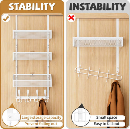 Over The Door Hooks Organizer, Coat Rack Over The Door Storage Hanger Towel Rack, Back of Door Storage Organizer for Bathroom,Bedroom,Kitchen,Office (Black, 3-Tier)