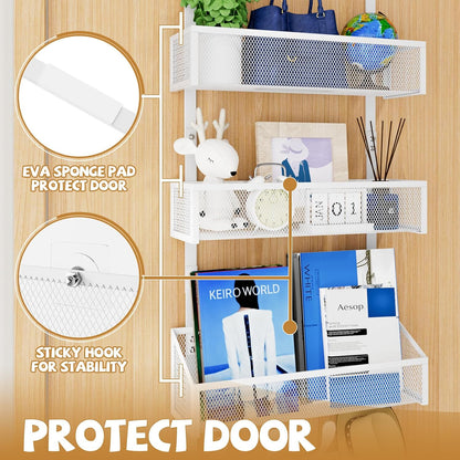 Over The Door Hooks Organizer, Coat Rack Over The Door Storage Hanger Towel Rack, Back of Door Storage Organizer for Bathroom,Bedroom,Kitchen,Office (Black, 3-Tier)
