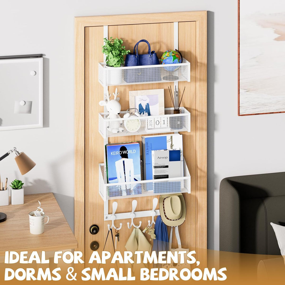 Over The Door Hooks Organizer, Coat Rack Over The Door Storage Hanger Towel Rack, Back of Door Storage Organizer for Bathroom,Bedroom,Kitchen,Office (Black, 3-Tier)