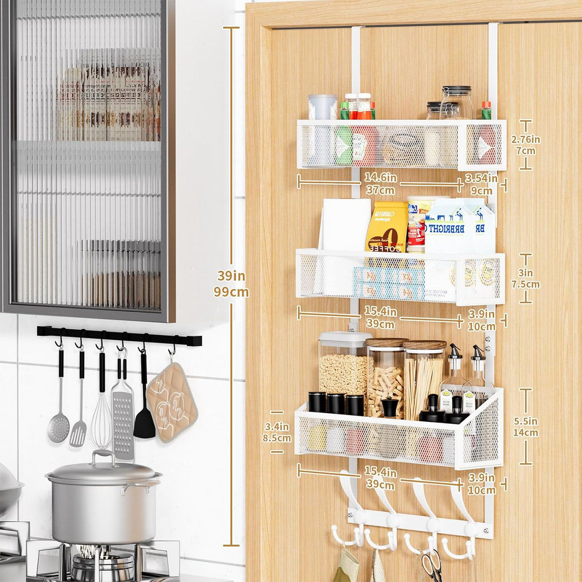 Over The Door Hooks Organizer, Coat Rack Over The Door Storage Hanger Towel Rack, Back of Door Storage Organizer for Bathroom,Bedroom,Kitchen,Office (Black, 3-Tier)