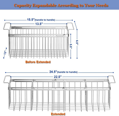 Large Freezer Baskets for Chest Freezer with Dividers, Deep Freezer Organizer Bins Expandable 15.5"~24.5", Hanging Storage Container Baskets for Chest Freezer Sort Frozen Meats