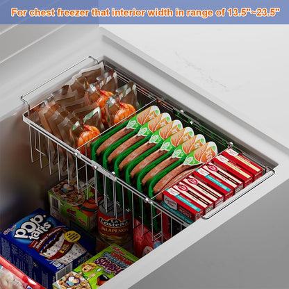Large Freezer Baskets for Chest Freezer with Dividers, Deep Freezer Organizer Bins Expandable 15.5"~24.5", Hanging Storage Container Baskets for Chest Freezer Sort Frozen Meats