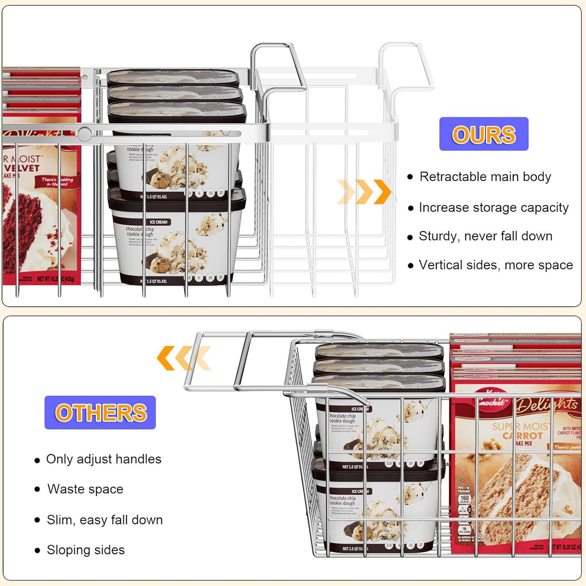 Large Freezer Baskets for Chest Freezer with Dividers, Deep Freezer Organizer Bins Expandable 15.5"~24.5", Hanging Storage Container Baskets for Chest Freezer Sort Frozen Meats