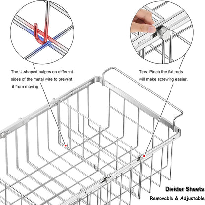 Large Freezer Baskets for Chest Freezer with Dividers, Deep Freezer Organizer Bins Expandable 15.5"~24.5", Hanging Storage Container Baskets for Chest Freezer Sort Frozen Meats