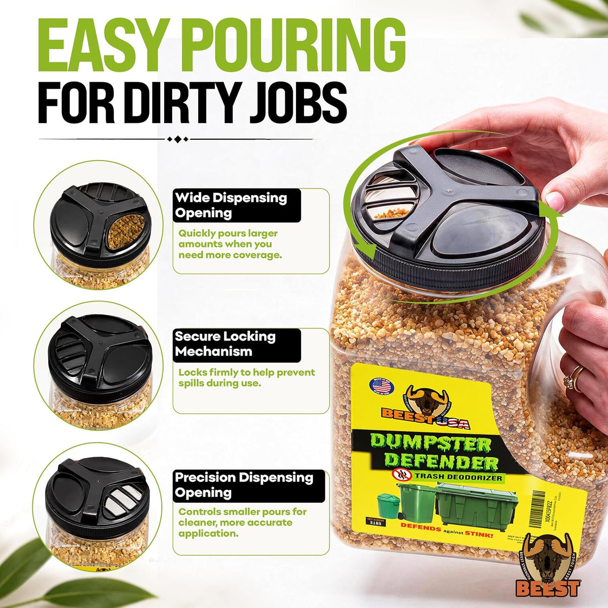 Dumpster Defender - 1.5lbs Outdoor Trash Can Deodorizer & Liquid Waste Absorber (Made in USA) Biodegradable Trash Can Odor Eliminator - Powerful Garbage Deodorizer for Always-Fresh Bins - 7 Cups