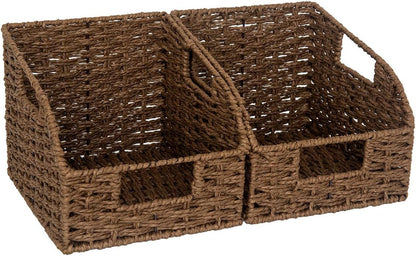 StorageWorks Pantry Baskets for Organizing, Water Hyacinth Baskets for shelves with Built-in Handles, Pantry Organizers and Storage, Set of 2 (Large and Medium)