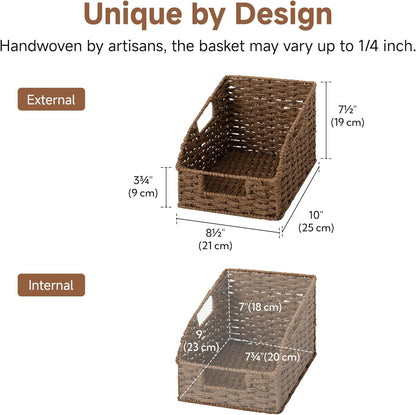 StorageWorks Pantry Baskets for Organizing, Water Hyacinth Baskets for shelves with Built-in Handles, Pantry Organizers and Storage, Set of 2 (Large and Medium)
