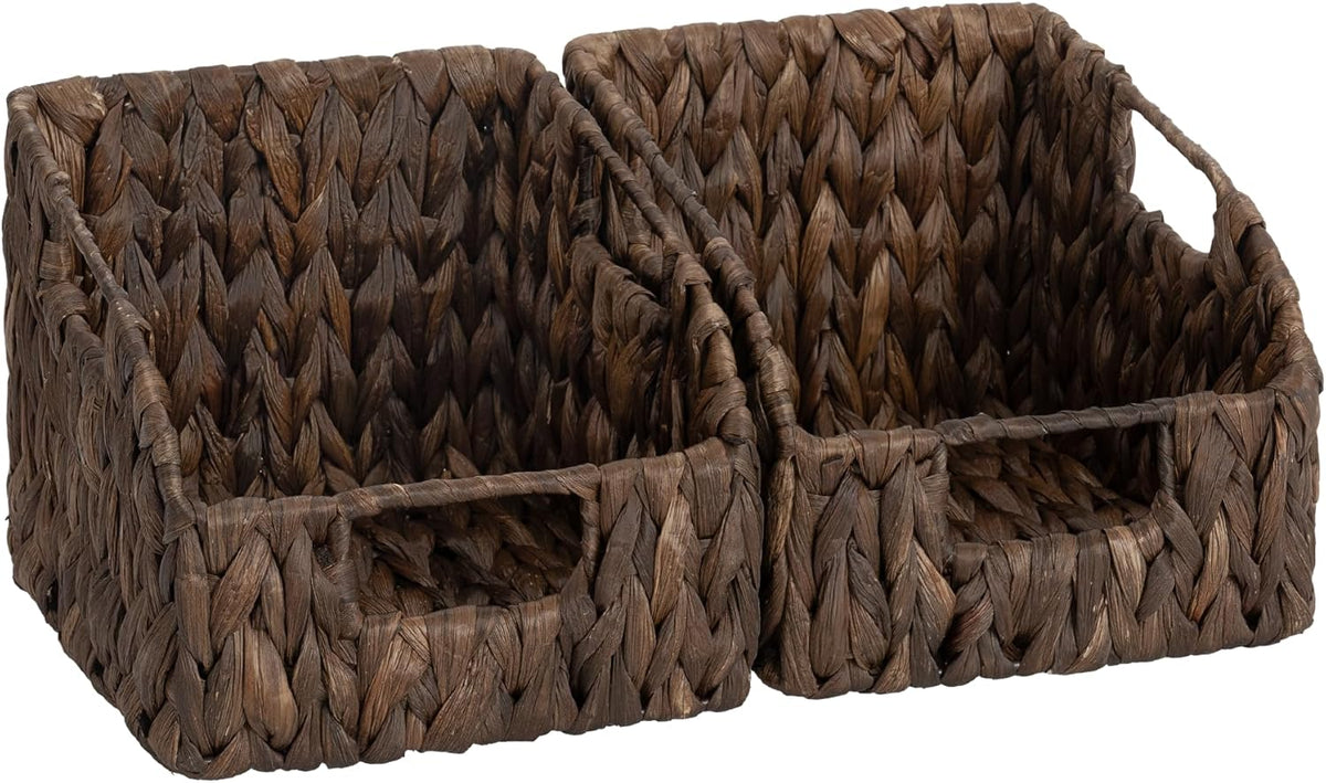 StorageWorks Pantry Baskets for Organizing, Water Hyacinth Baskets for shelves with Built-in Handles, Pantry Organizers and Storage, Set of 2 (Large and Medium)