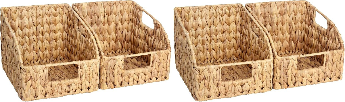 StorageWorks Pantry Baskets for Organizing, Water Hyacinth Baskets for shelves with Built-in Handles, Pantry Organizers and Storage, Set of 2 (Large and Medium)