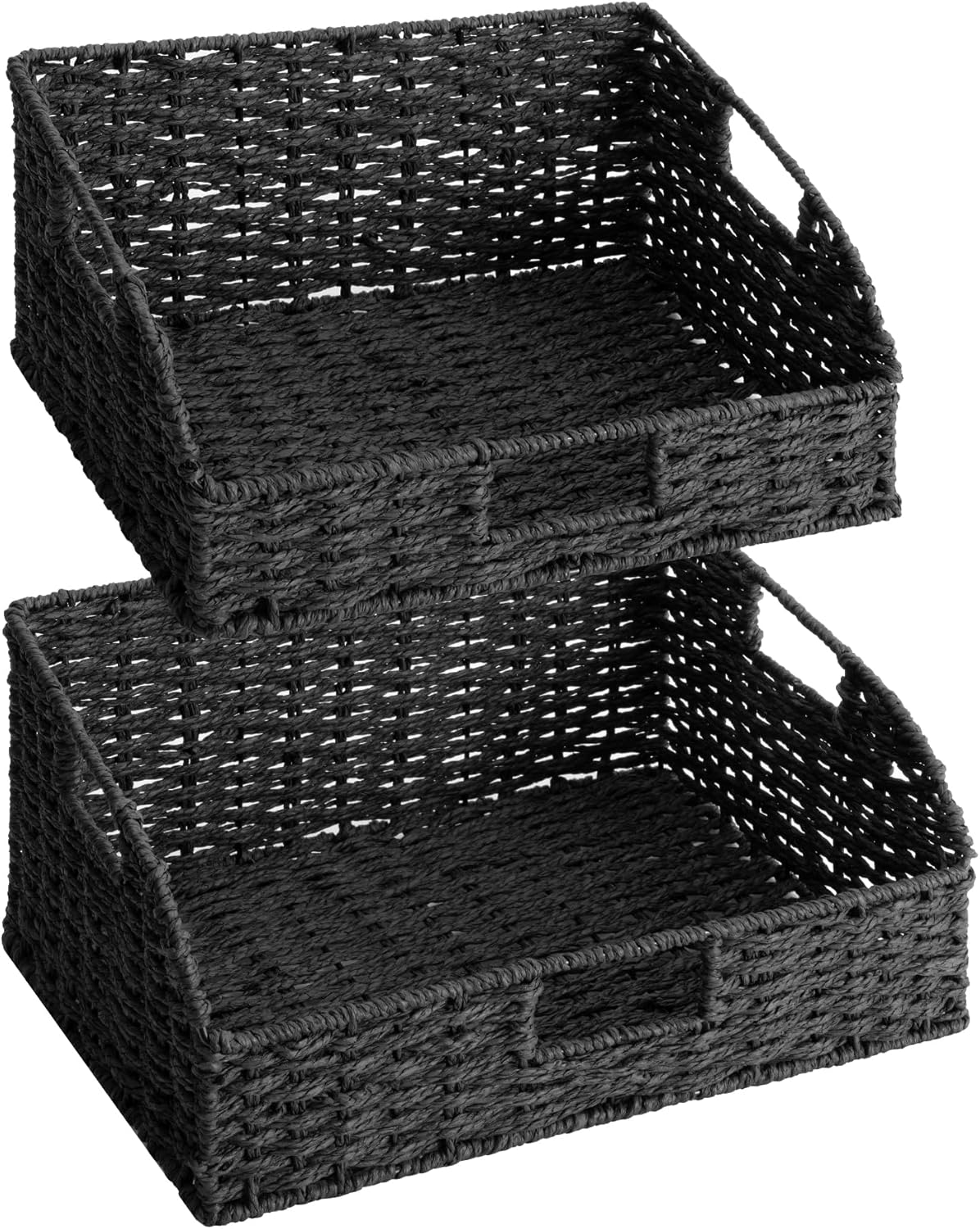 StorageWorks Pantry Baskets for Organizing, Water Hyacinth Baskets for shelves with Built-in Handles, Pantry Organizers and Storage, Set of 2 (Large and Medium)