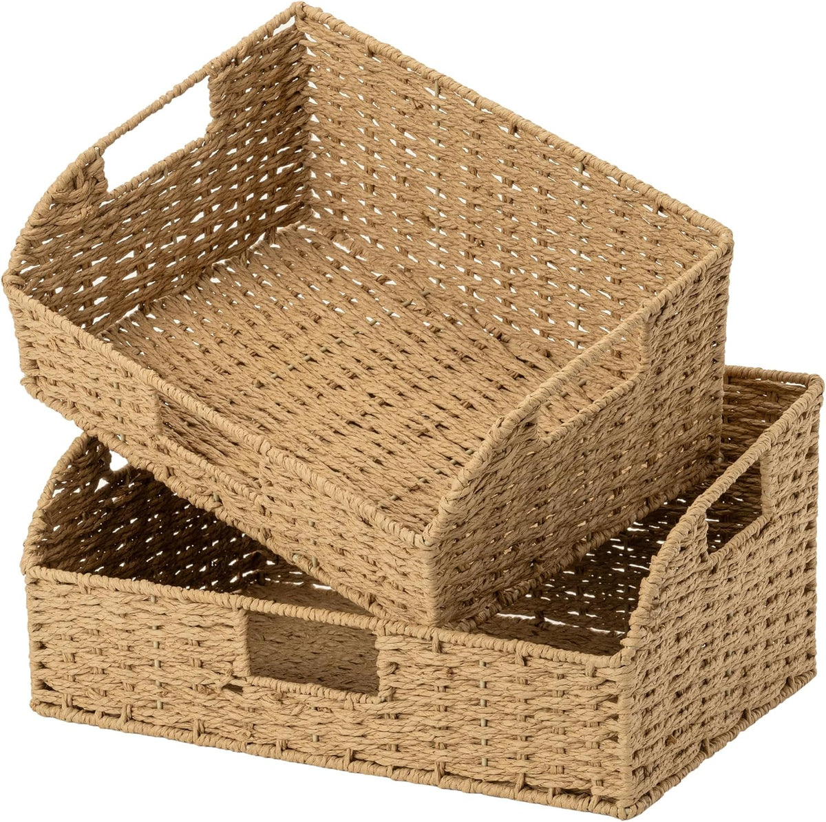StorageWorks Pantry Baskets for Organizing, Water Hyacinth Baskets for shelves with Built-in Handles, Pantry Organizers and Storage, Set of 2 (Large and Medium)