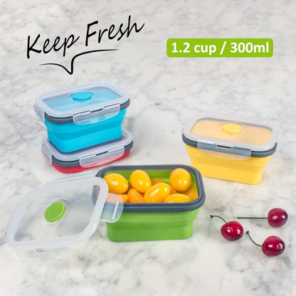 Collapsible Food Storage Containers with Lid & Air Vent, 16 Pack, 8 Rectangular + 8 Round, Foldable Silicone Lunch Containers Collapsible Bowls Set, Microwave Freezer Dishwasher Safe, 4-Color