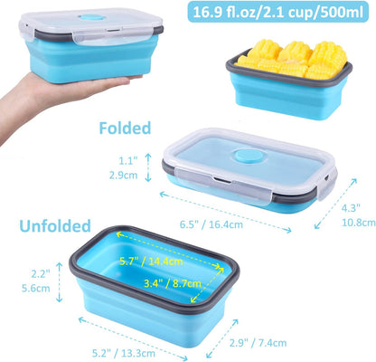 Collapsible Food Storage Containers with Lid & Air Vent, 16 Pack, 8 Rectangular + 8 Round, Foldable Silicone Lunch Containers Collapsible Bowls Set, Microwave Freezer Dishwasher Safe, 4-Color