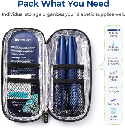 Insulin Cooler Travel Case, Diabete Care, 2x90g TSA-Approved Ice Pack | Diabetic Medication Insulated Cooling Bag for 2 Insulin Pens and Diabetic Supplies Storage, Compact for Daily Life and Trips