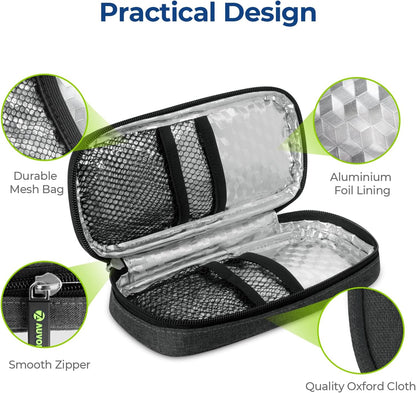Insulin Cooler Travel Case, Diabete Care, 2x90g TSA-Approved Ice Pack | Diabetic Medication Insulated Cooling Bag for 2 Insulin Pens and Diabetic Supplies Storage, Compact for Daily Life and Trips