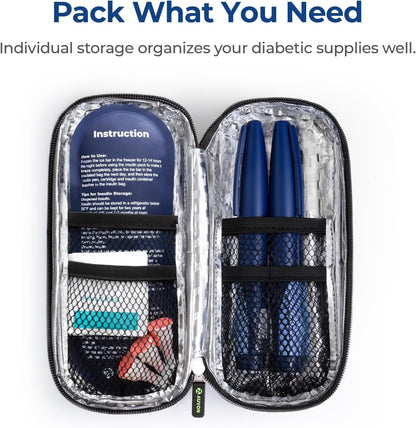 Insulin Cooler Travel Case, Diabete Care, 2x90g TSA-Approved Ice Pack | Diabetic Medication Insulated Cooling Bag for 2 Insulin Pens and Diabetic Supplies Storage, Compact for Daily Life and Trips