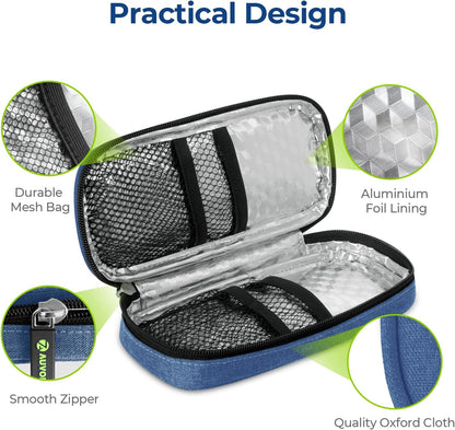 Insulin Cooler Travel Case, Diabete Care, 2x90g TSA-Approved Ice Pack | Diabetic Medication Insulated Cooling Bag for 2 Insulin Pens and Diabetic Supplies Storage, Compact for Daily Life and Trips