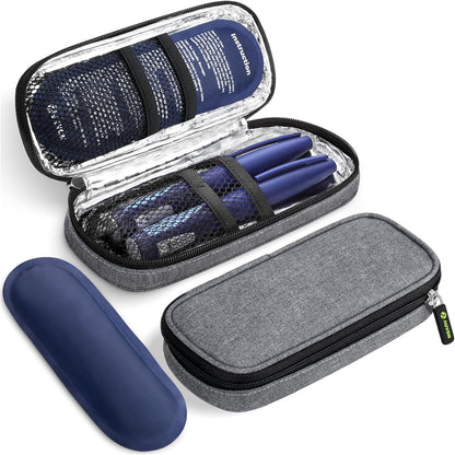 Insulin Cooler Travel Case, Diabete Care, 2x90g TSA-Approved Ice Pack | Diabetic Medication Insulated Cooling Bag for 2 Insulin Pens and Diabetic Supplies Storage, Compact for Daily Life and Trips