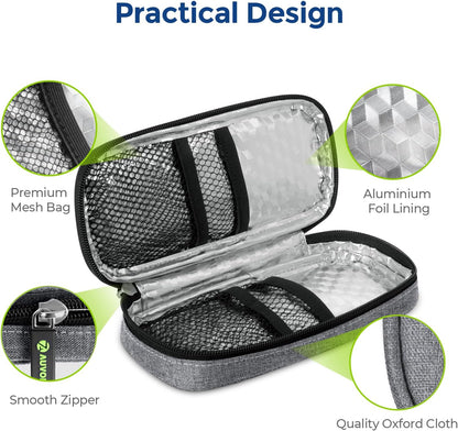 Insulin Cooler Travel Case, Diabete Care, 2x90g TSA-Approved Ice Pack | Diabetic Medication Insulated Cooling Bag for 2 Insulin Pens and Diabetic Supplies Storage, Compact for Daily Life and Trips