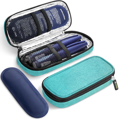 Insulin Cooler Travel Case, Diabete Care, 2x90g TSA-Approved Ice Pack | Diabetic Medication Insulated Cooling Bag for 2 Insulin Pens and Diabetic Supplies Storage, Compact for Daily Life and Trips