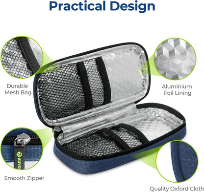 Insulin Cooler Travel Case, Diabete Care, 2x90g TSA-Approved Ice Pack | Diabetic Medication Insulated Cooling Bag for 2 Insulin Pens and Diabetic Supplies Storage, Compact for Daily Life and Trips