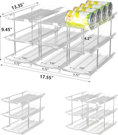 Can Organizer for Pantry, Stackable Food Pantry Storage Rack, 3 Tier | Automatic Rolling, Modular Storage, Clear Acrylic, Holds 36 Cans for Pantry, Cabinet & Fridge, Space Saving, Easy to Refill