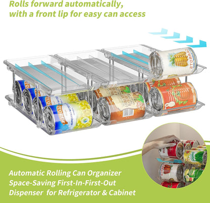Can Organizer for Pantry, Stackable Food Pantry Storage Rack, 3 Tier | Automatic Rolling, Modular Storage, Clear Acrylic, Holds 36 Cans for Pantry, Cabinet & Fridge, Space Saving, Easy to Refill