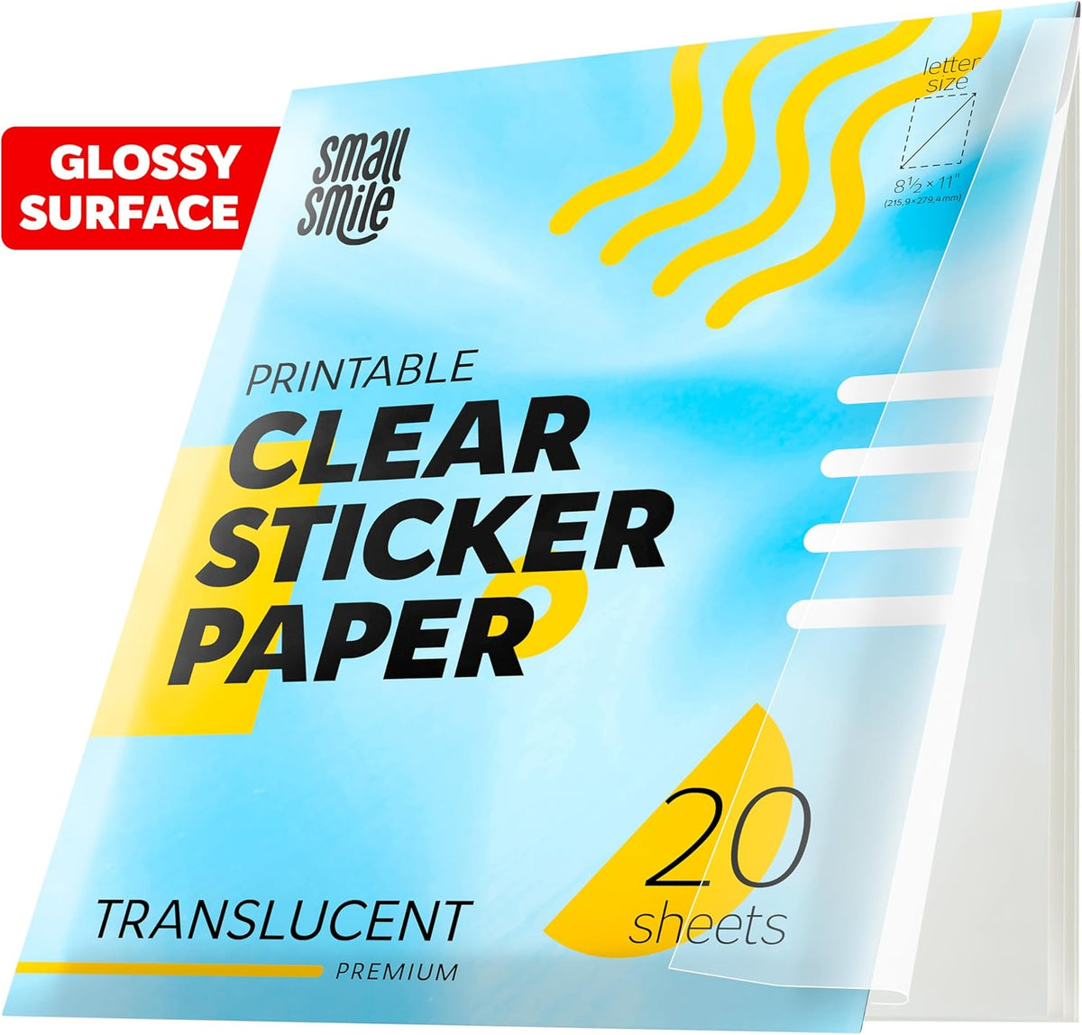 95% Clear Sticker Paper for Inkjet Printer and Laser – 20 Sheets, 8.5x11 Transparent Sticker Paper, Printable Vinyl, Waterproof Clear Labels for DIY Stickers & Decals