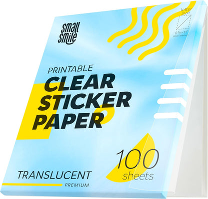 95% Clear Sticker Paper for Inkjet Printer and Laser – 20 Sheets, 8.5x11 Transparent Sticker Paper, Printable Vinyl, Waterproof Clear Labels for DIY Stickers & Decals