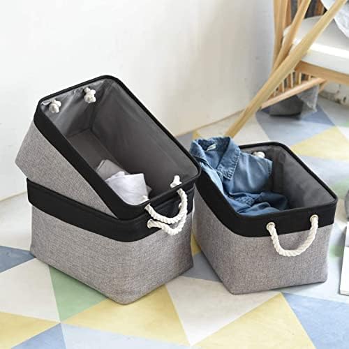 Fabric Storage Bins 12x8x5 inch [6-Pack] with Rope Handles - Decorative Baskets for Organizing