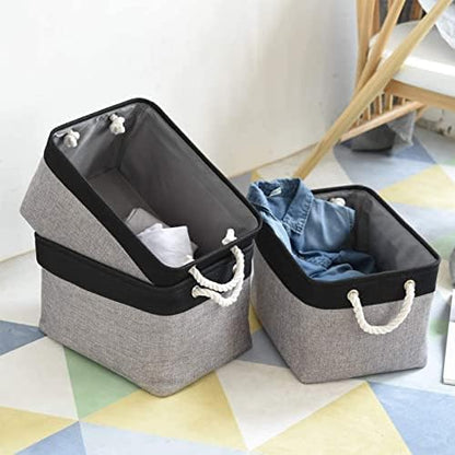Fabric Storage Bins 12x8x5 inch [6-Pack] with Rope Handles - Decorative Baskets for Organizing