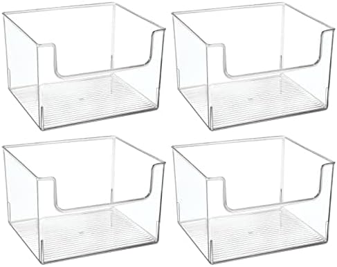 mDesign Modern Plastic Open Front Dip Storage Organizer Bin Basket for Household Organization - Shelves, Cubby, Cabinet, and Closet Organizing Decor - Ligne Collection - 8 Pack - Clear