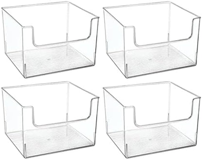 mDesign Modern Plastic Open Front Dip Storage Organizer Bin Basket for Household Organization - Shelves, Cubby, Cabinet, and Closet Organizing Decor - Ligne Collection - 8 Pack - Clear