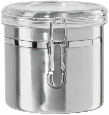 Oggi Stainless Steel Kitchen Canister 152 fl oz - Airtight Clamp Lid, Clear See-Thru Top - Ideal for Kitchen Storage, Food Storage, Pantry Storage. Jumbo Size 8" x 8".