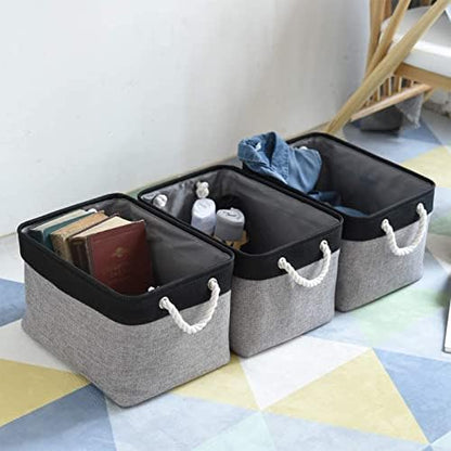 Fabric Storage Bins 12x8x5 inch [6-Pack] with Rope Handles - Decorative Baskets for Organizing