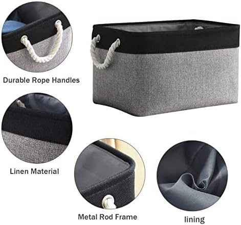 Fabric Storage Bins 12x8x5 inch [6-Pack] with Rope Handles - Decorative Baskets for Organizing