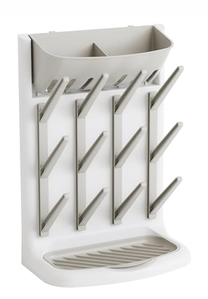 GoMaihe Baby Bottle Drying Rack: Space Saving Vertical Bottle Dryer Holder - Newborn Accessories Storage Stand Organize Brushes Pacifiers on Countertop - BPA-Free - Gray