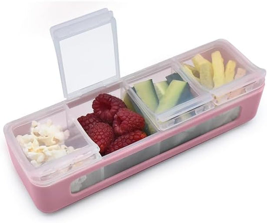 melii Snackle Box | 4 Compartment Snack Container with Individual Lids, BPA-Free Food Storage for Travel, School & On-the-Go Snacks, Kids & Family Organizer (Berry)