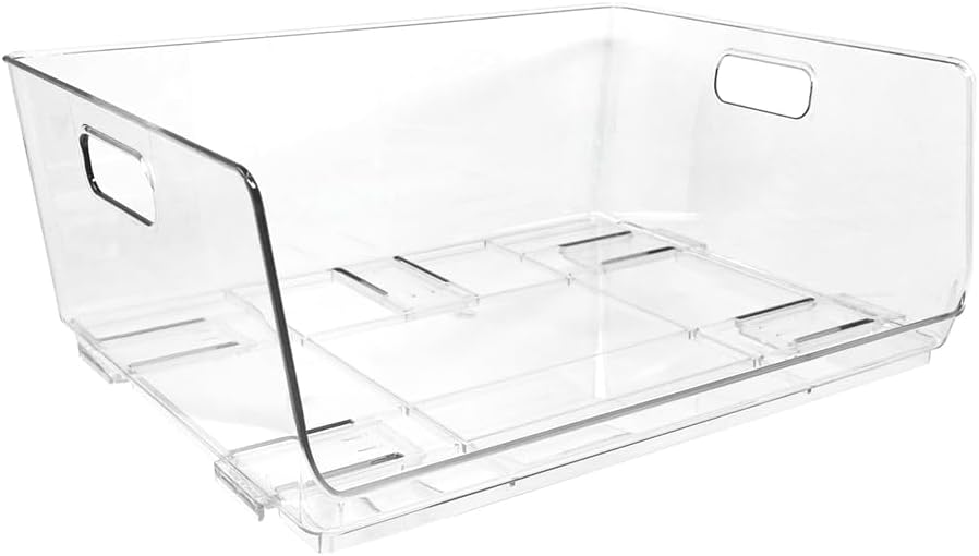 Isaac Jacobs 2-Piece (16" x 12" x 6.1") X-Large Wide Stackable Clear Storage Bins w/Open Front, Versatile Use, Set of 2, Desk, Office, Bathroom, Bedroom, Closet