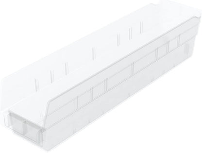 Akro-Mils 30128 Plastic Shelf Bins, Heavy Duty Storage Bins for Garage, Closet, and Drawer Organization, 18-Inch x 4-Inch x 4-Inch, Clear, 12-Pack