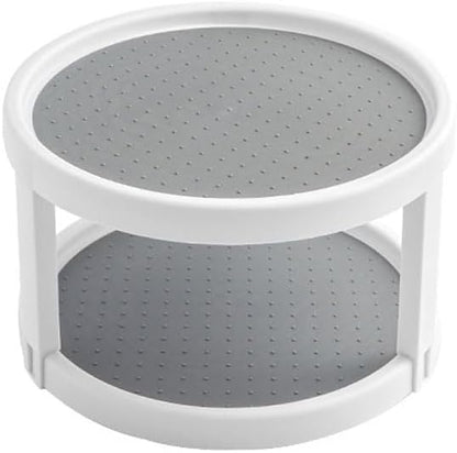 2 Tier Non Skid Spice Rack Turntable, 10 Inch Spinning Organizer, Non Skid Lazy Susan Turntable, 360° Rotating Seasoning Organizer for Kitchen, Pantry Cabinet, Refrigerator, Bathroom, Gray & White