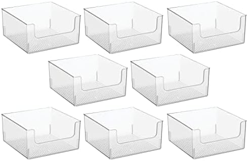 mDesign Modern Plastic Open Front Dip Storage Organizer Bin Basket for Household Organization - Shelves, Cubby, Cabinet, and Closet Organizing Decor - Ligne Collection - 8 Pack - Clear
