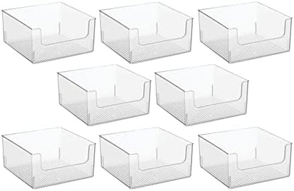 mDesign Modern Plastic Open Front Dip Storage Organizer Bin Basket for Household Organization - Shelves, Cubby, Cabinet, and Closet Organizing Decor - Ligne Collection - 8 Pack - Clear