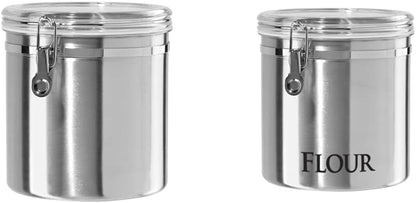 Oggi Stainless Steel Kitchen Canister 152 fl oz - Airtight Clamp Lid, Clear See-Thru Top - Ideal for Kitchen Storage, Food Storage, Pantry Storage. Jumbo Size 8" x 8".