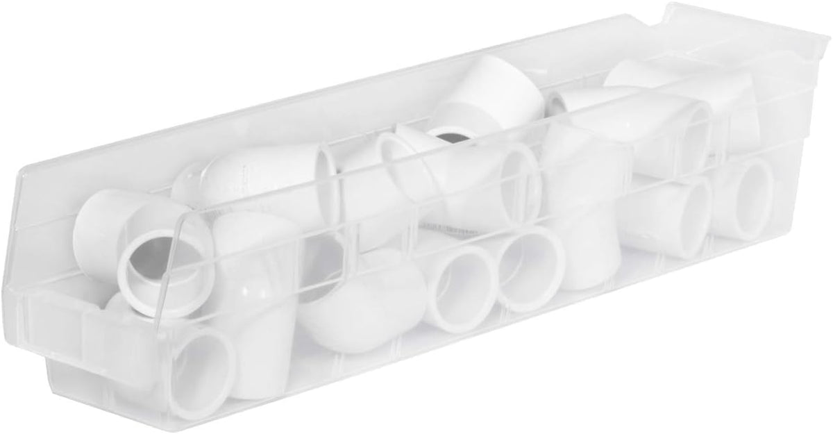 Akro-Mils 30128 Plastic Shelf Bins, Heavy Duty Storage Bins for Garage, Closet, and Drawer Organization, 18-Inch x 4-Inch x 4-Inch, Clear, 12-Pack