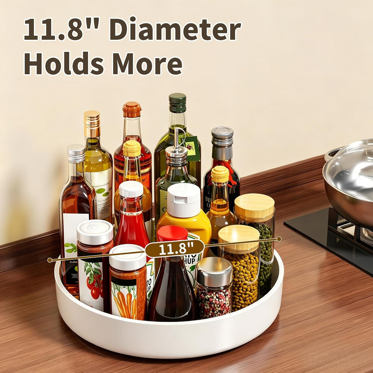 11.8" Lazy Susan Organizer for Cabinet, Turntable Spice Rack with Non-Slip Base & Raised Lip, Pantry Organization and Storage, Kitchen, Fridge, Makeup Vanity, Bathroom Countertop, Under Sink