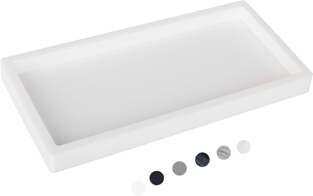 Small Silicone Bathroom Vanity Tray Rectangle Soap and Sponge Holder Kitchen Sink Organizer for Scrubber, Lotion Bottles, Perfume, Jewelry, Candle, Key Trinket Ring, Black