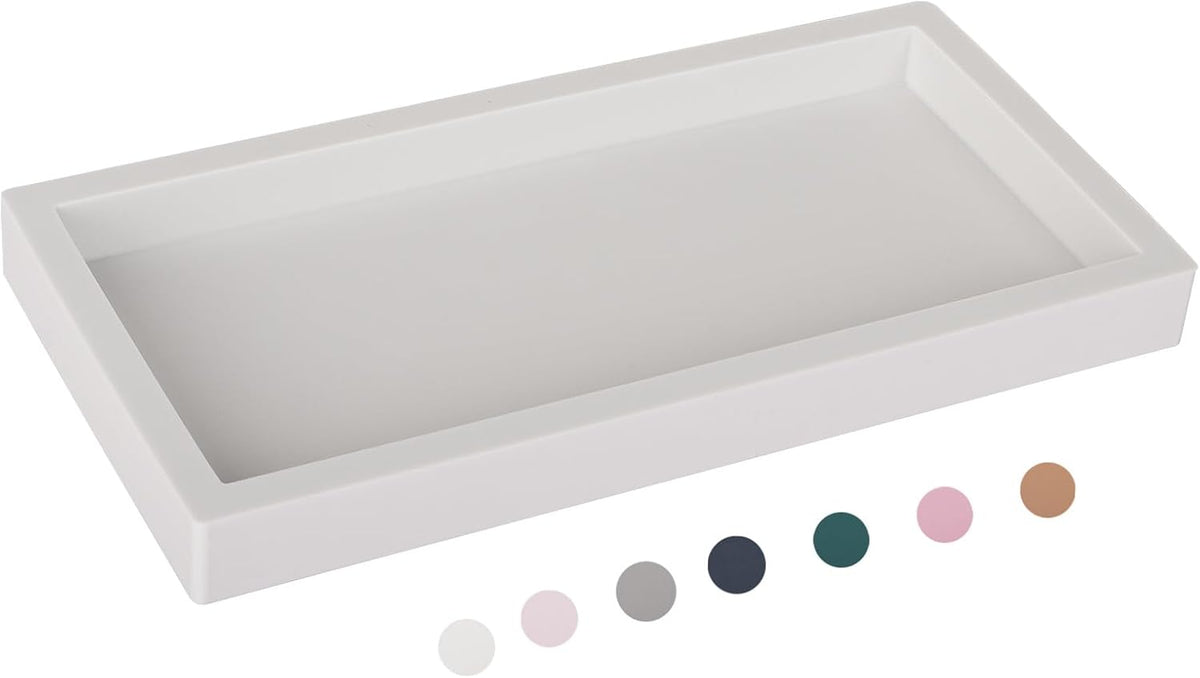 Small Silicone Bathroom Vanity Tray Rectangle Soap and Sponge Holder Kitchen Sink Organizer for Scrubber, Lotion Bottles, Perfume, Jewelry, Candle, Key Trinket Ring, Black